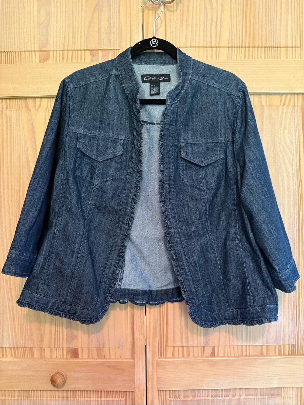 Christiana Zinn Dark Indigo Ruffle-Trim Denim Jacket
